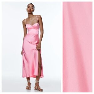 Zara Pink Satin Midi Dress NWT